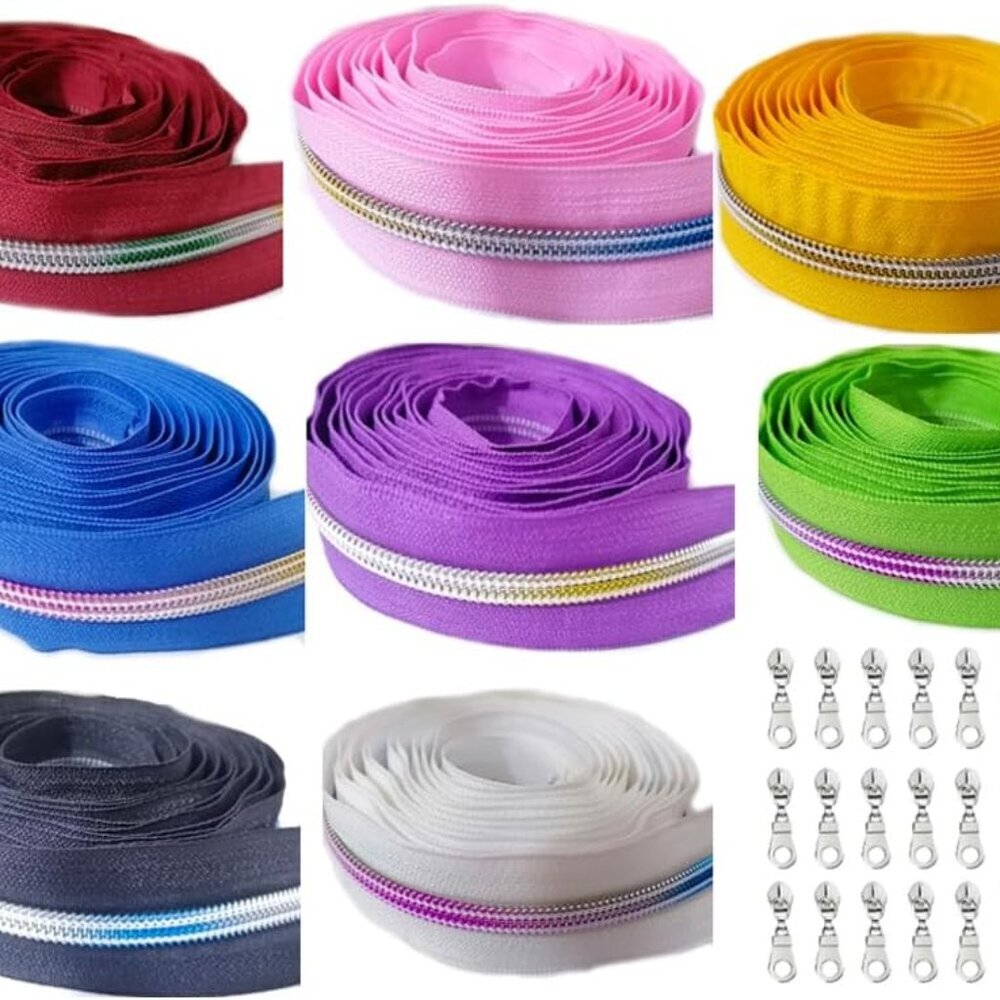 Zippers for Sewing,Rainbow Teeth Nylon Zipper by The Yard,24 Yards Tape with 24P